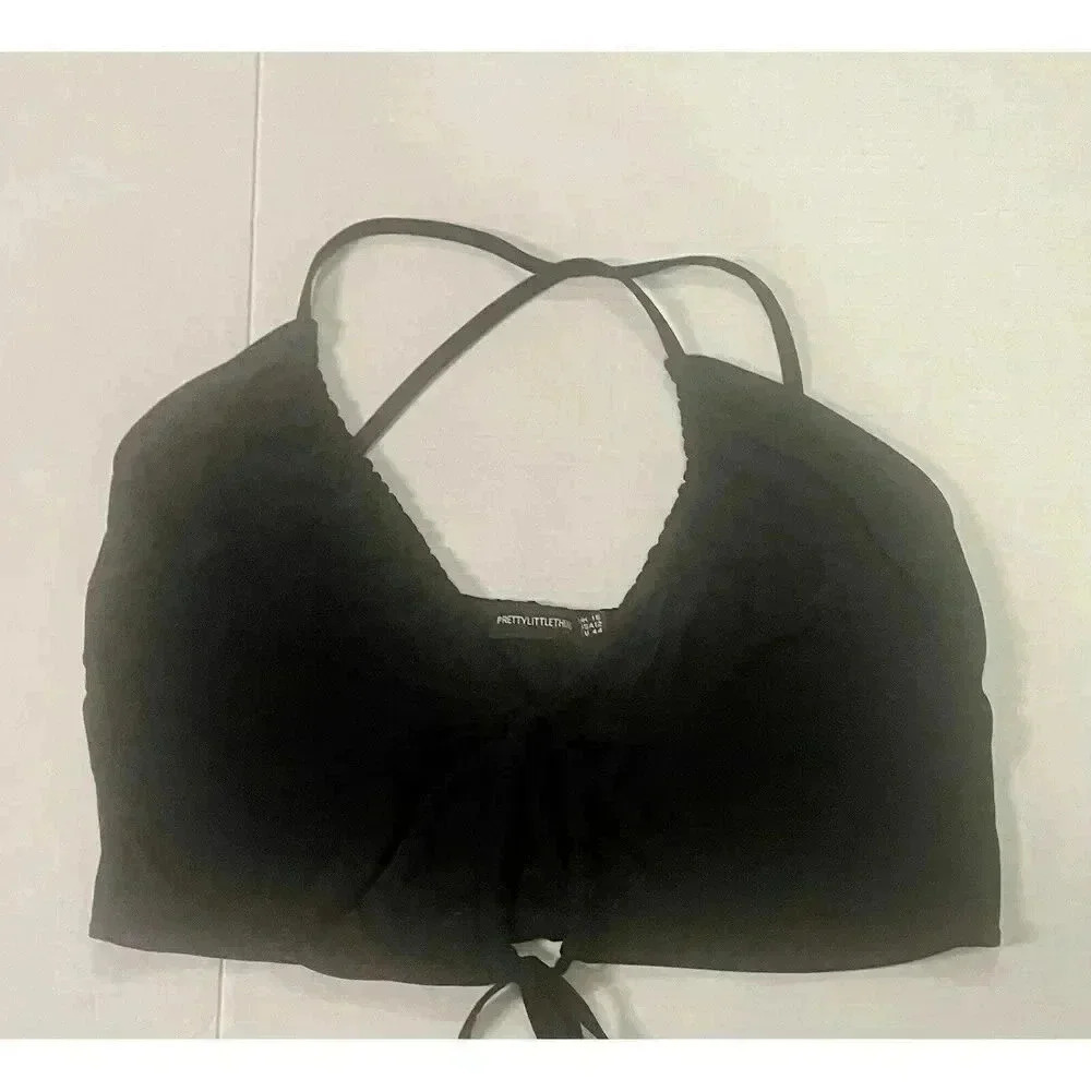 PrettyLittleThing Petite Black‎ Wrap Tie Front Cropped Top Size 12